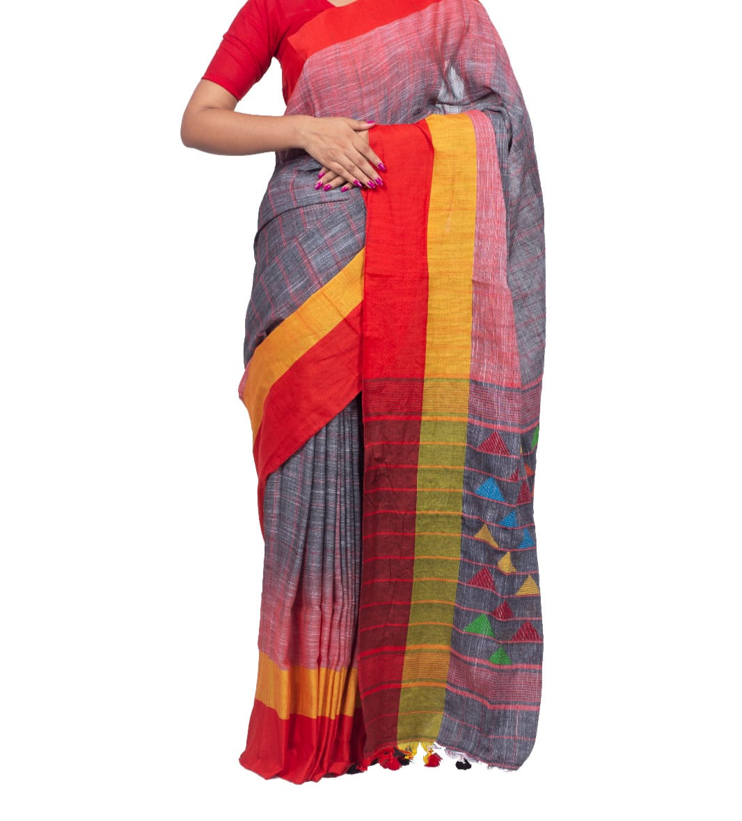 Ash Colour EXCLUSIVE PRIMIUM QUALITY KACHVANGA KHADI COTTON SAREE - Image 1