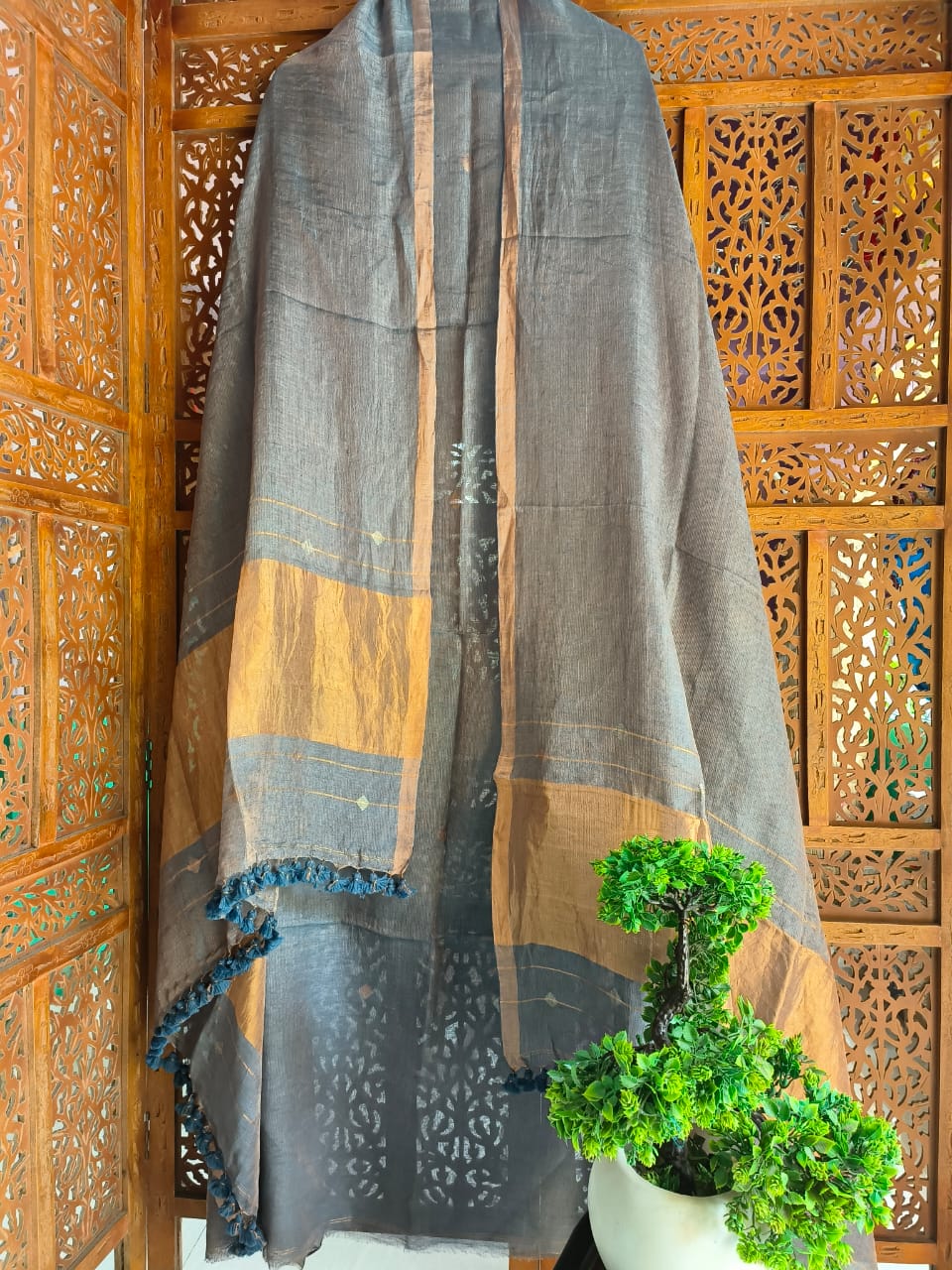 Ash Colour Pure Mersrised Cotton Kurti - Image 1