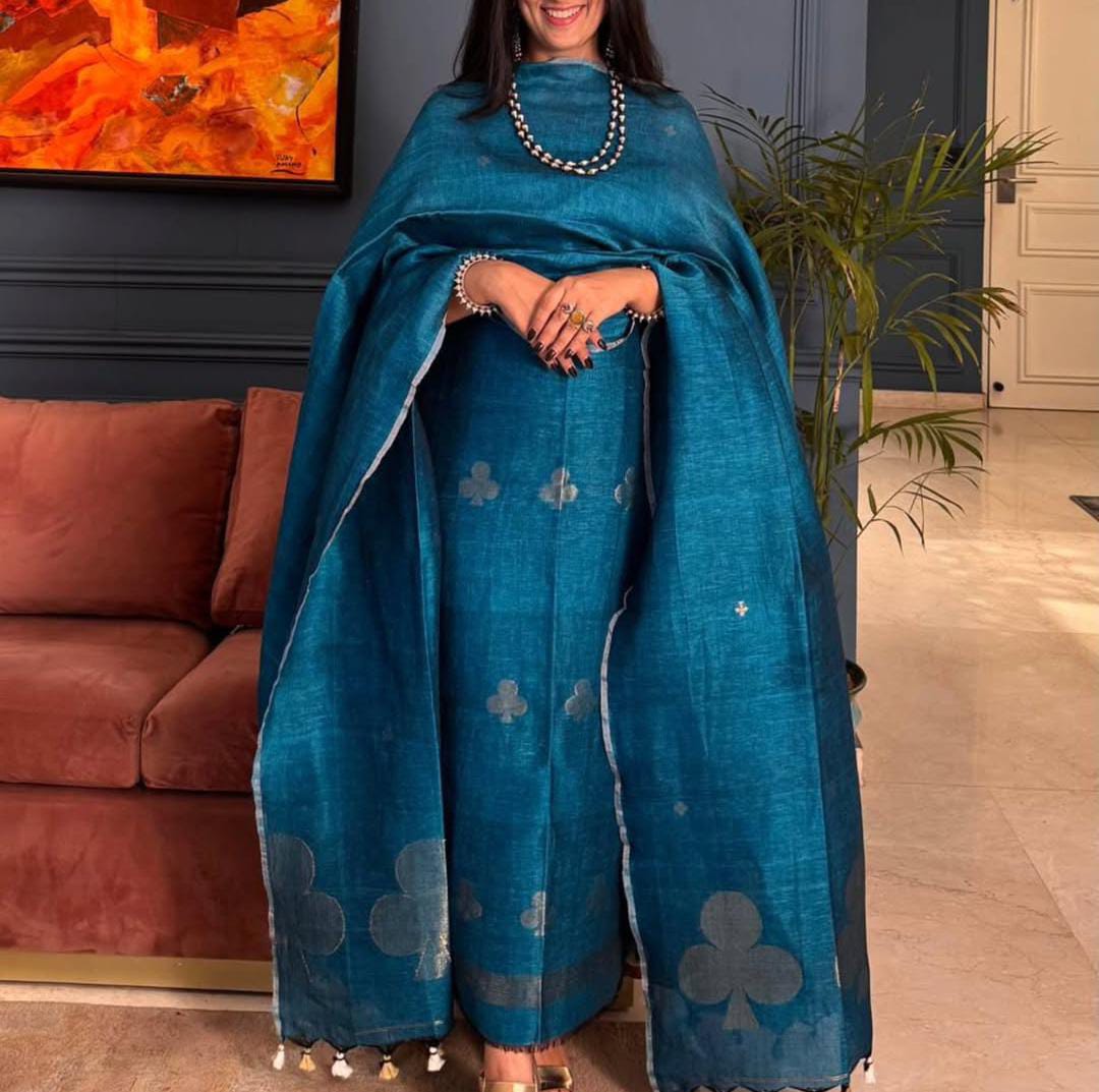 Blue Material Pure Lilen Kurti - Image 1
