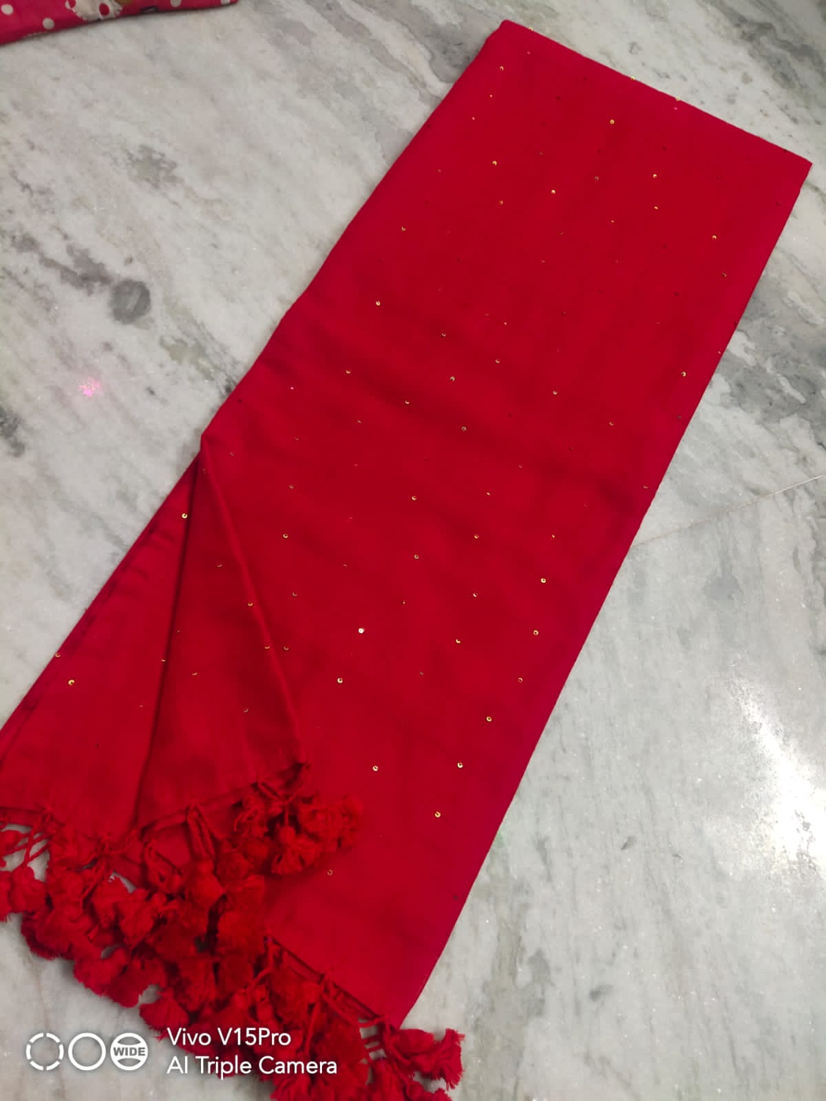 Deep Red Pure Khadi Sequence saree - Image 1