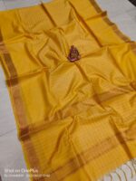 Semi Tassar Silk Mini Box Middle Chek Design & Mini Temple Border Saree - Image 3