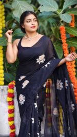 EXCLUSIVE PRIMIUM QUALITY ROSE HAND PRINT KHADI COTTON  SAREE - Image 2