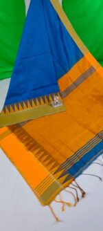 One side temple border cotton silk handloom Saree - Image 17