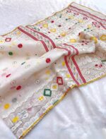 Kardana Hand Ari & Original Mirror Work On Semi Hard Dhakai Jamdani Saree