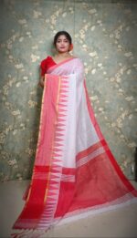 One side temple border cotton silk handloom Saree - Image 19