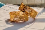 Gold-Plated Leaf Motif Open-Work Hinged Bangles (Chur) - Image 3