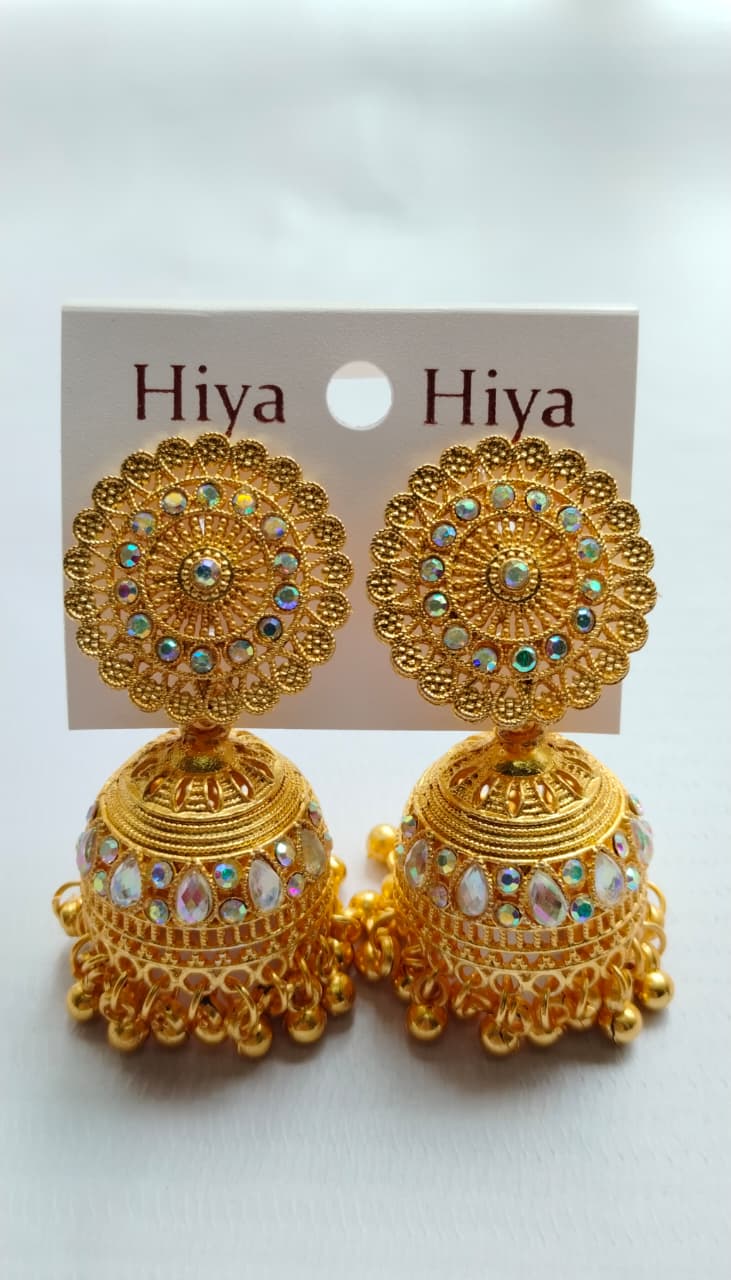 ear ring roun safe 130 1 earring golden jhumko কানের দুল ঝুমকো 130 - Image 1